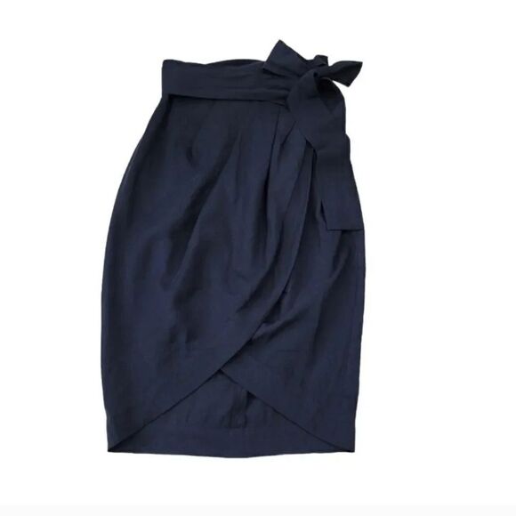 NEW Whit Silk and Linen Blend Tulip Wrap Midi Skirt in Navy Blue Size 4 - Picture 6 of 11